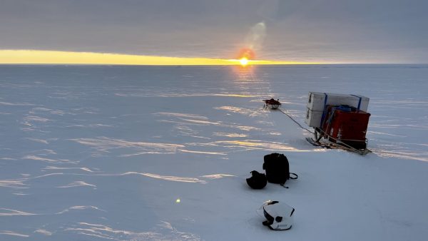 Die Sonne geht im antarktischen Sommer niemals unter. Steffi kann auch mitten in der Nacht im Eis arbeiten.